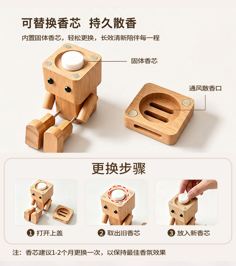摇腿小木仔治愈摆件创意原木车载香薰摆件精油可爱抖腿人送礼饰品