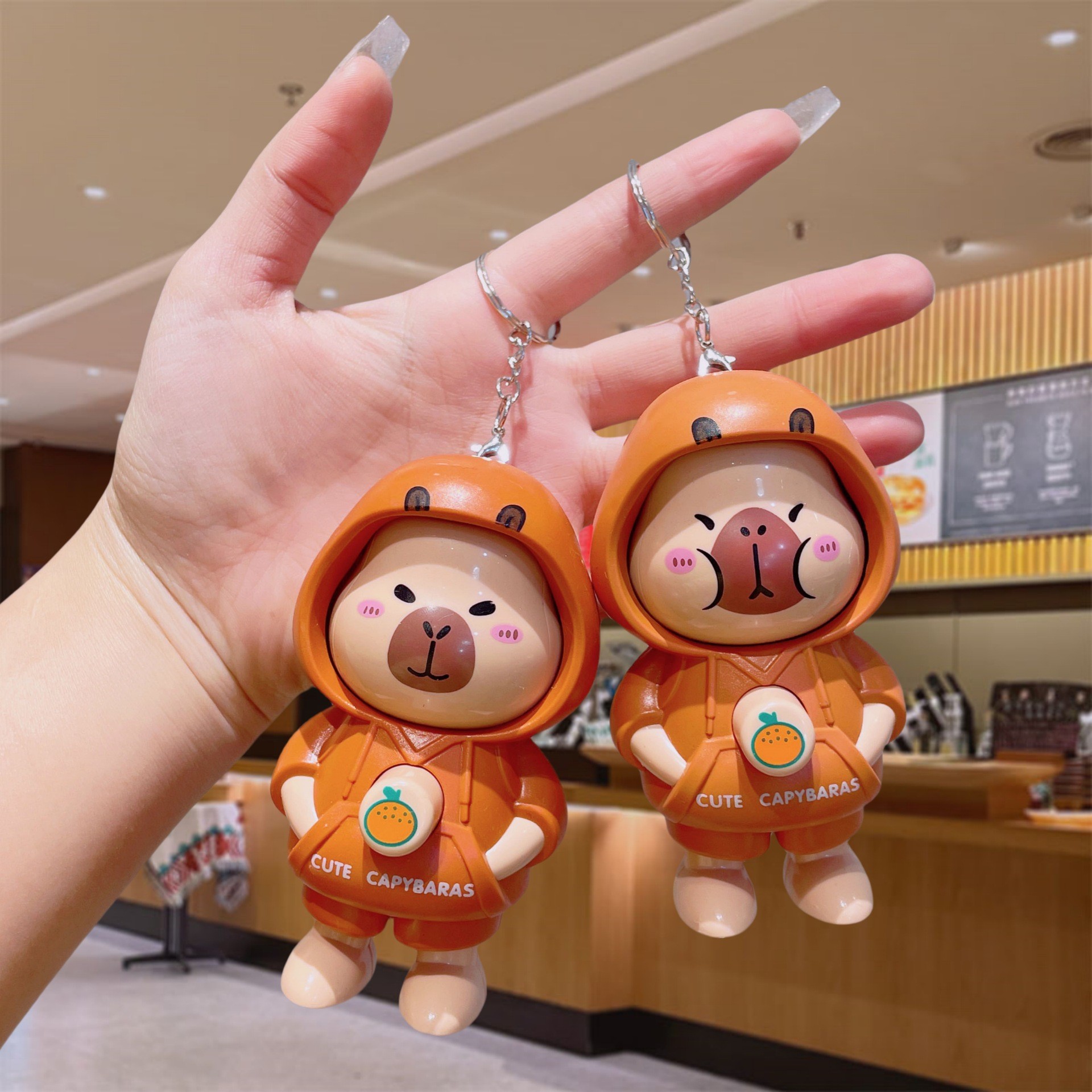 Cartoon card Peabara face change doll net red keychain creative small gift decompression toy student bag pendant