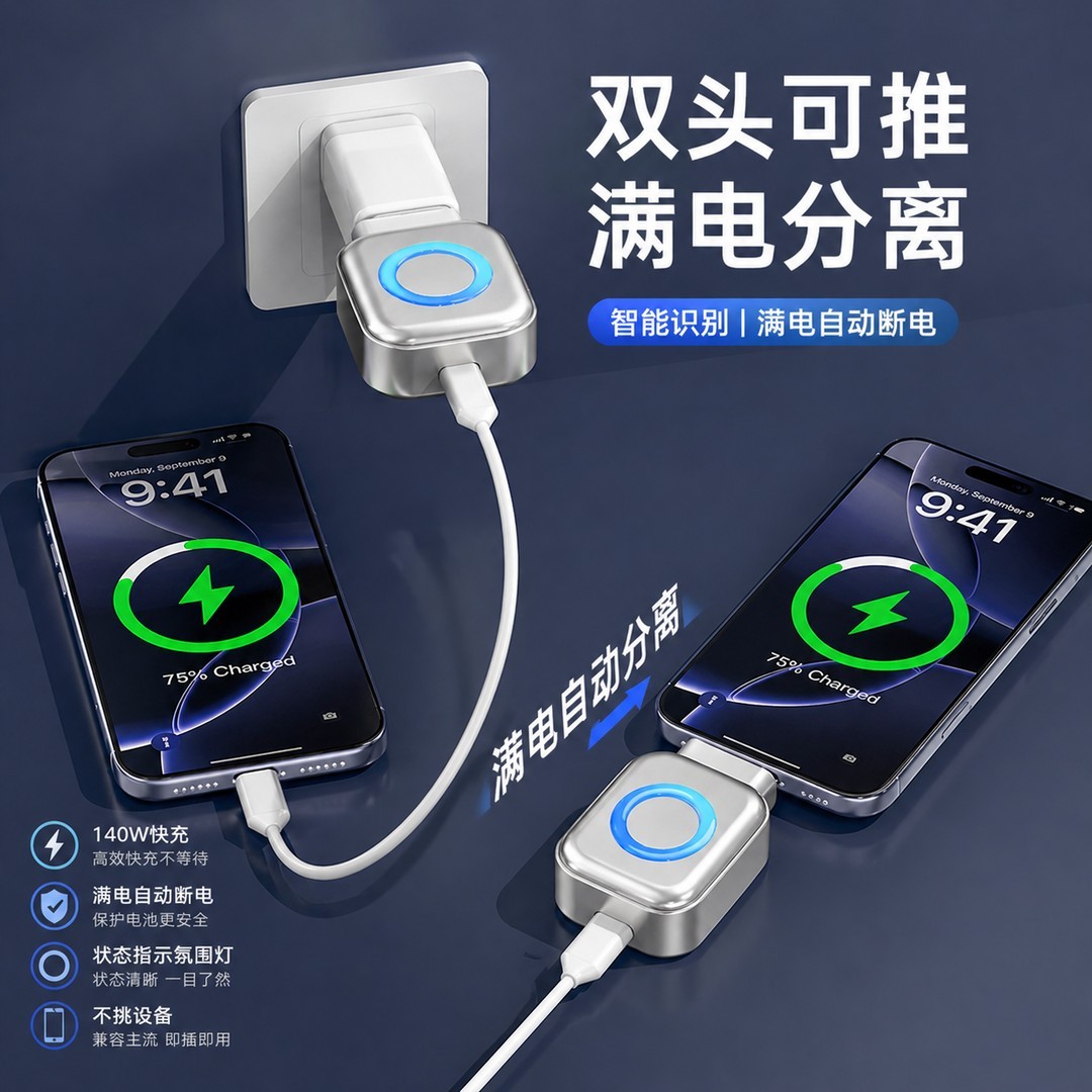 手机充电器智能满电分离器跨境爆款AI识别自动拔出适用苹果华为