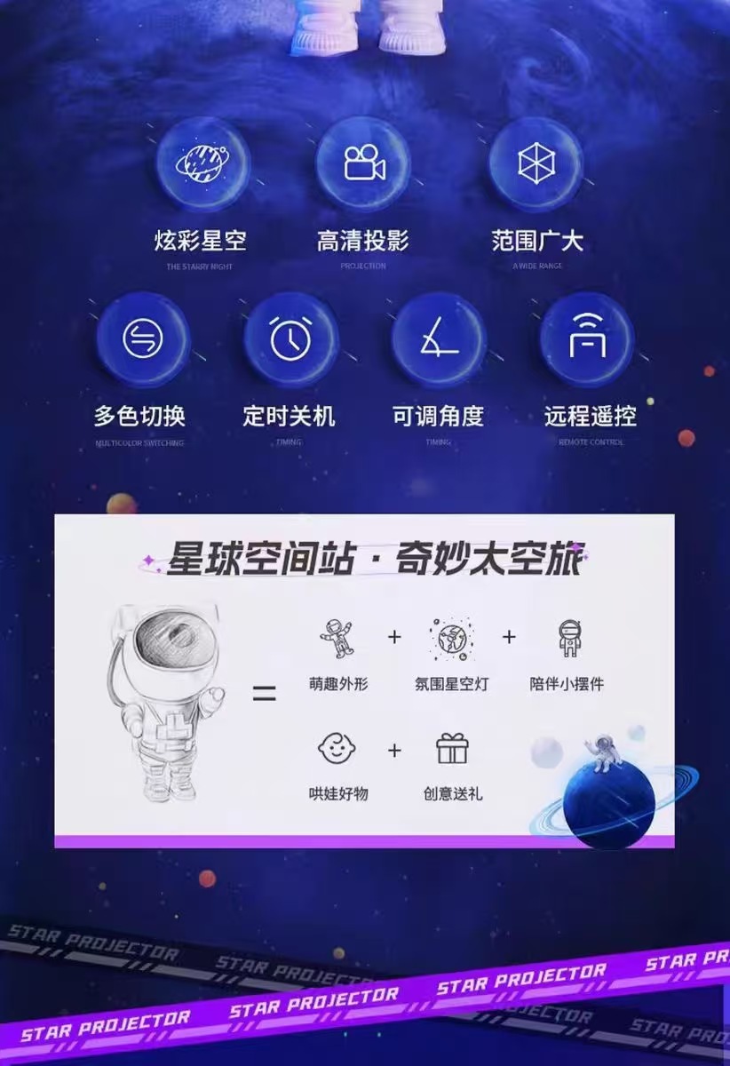 跨界爆款氛围灯USB站姿宇航员星空投影灯儿童房装饰多功能小夜灯