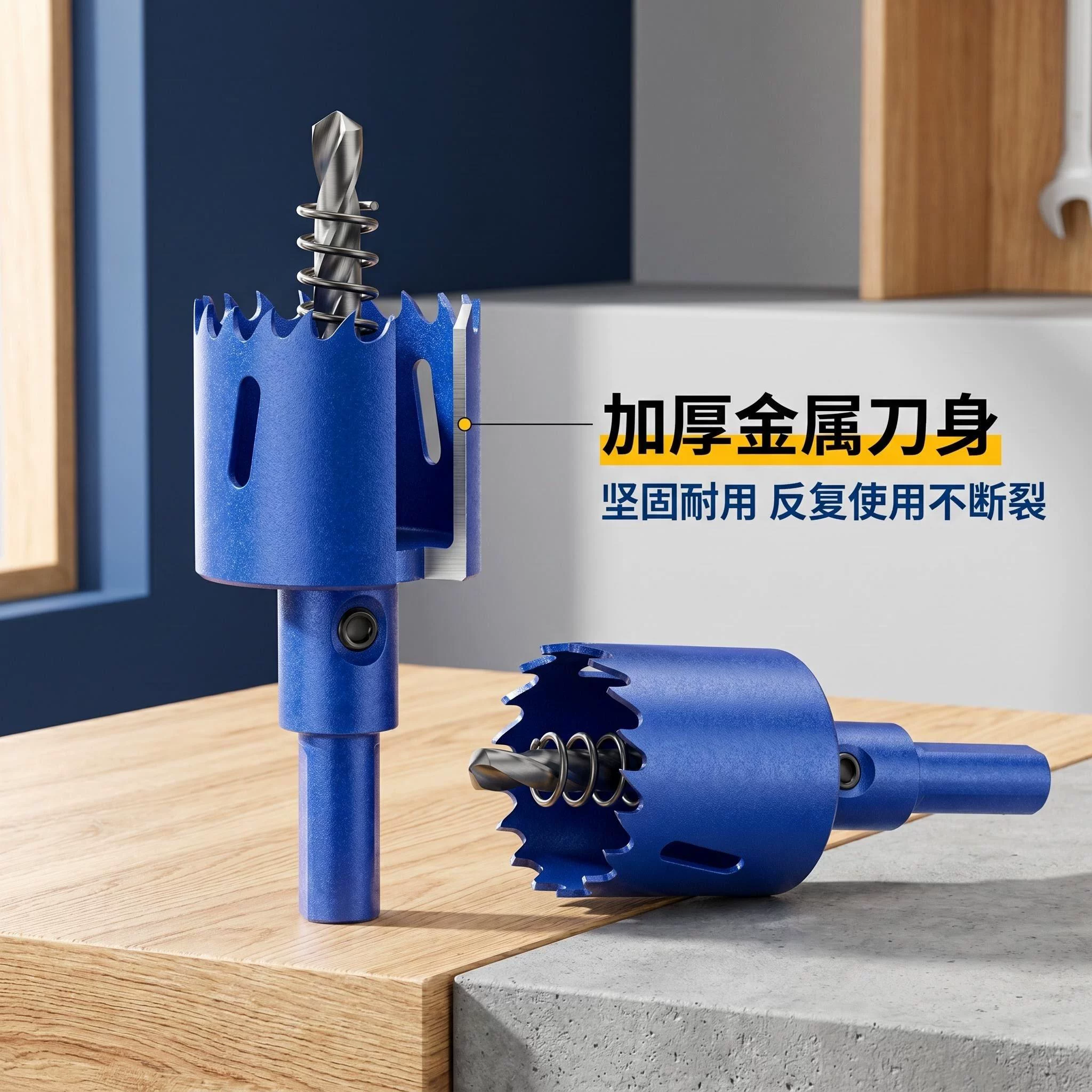 双金属木工开孔器套装硬质合金锯齿定位钻头石膏板木板扩孔神器