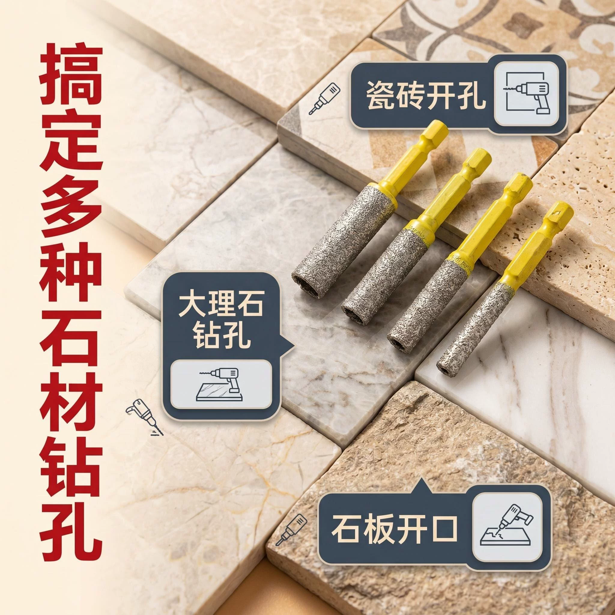 上海晟工满砂钎焊开孔器瓷砖打孔钻头扩孔岩板石材大理石干打专用